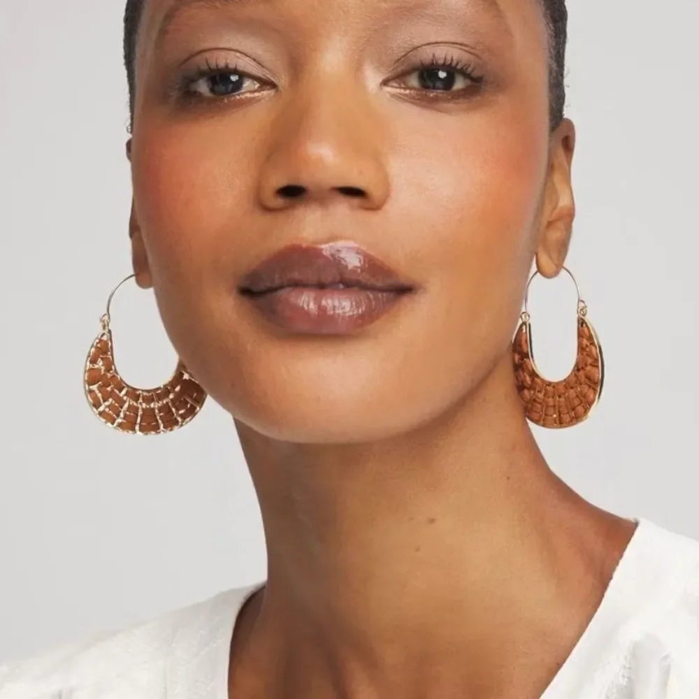 Chico's Leather Half-Moon Hoop Earrings New NWT Boho Western